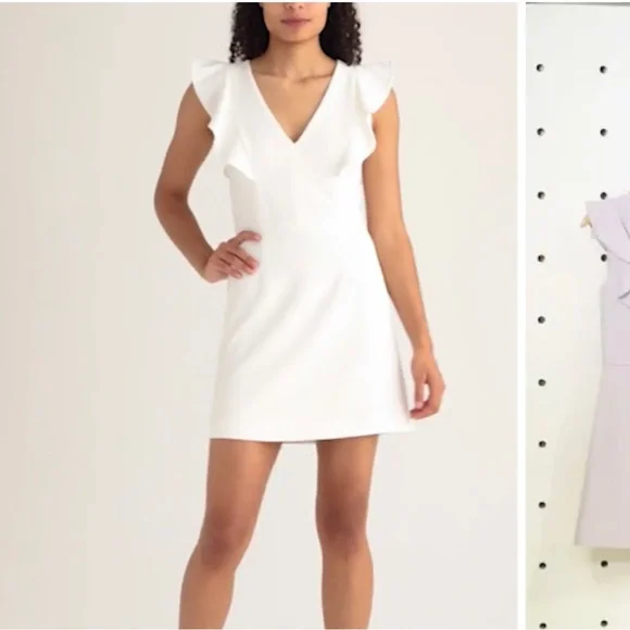 French Connection Whisper Ruffle Mini Dress white graduation dress vneck ruffles - Picture 14 of 16
